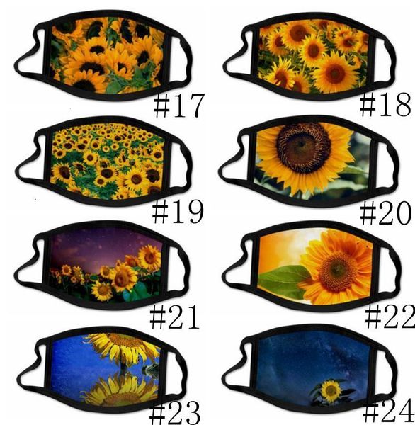 

3d layer face digital double sunflower print elastic mouth mask reusable anti haze dustproof cover mascarilla masks lsj1084
