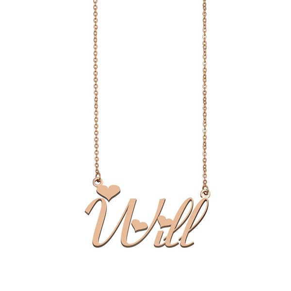 

will name necklace custom nameplate pendant for women girls birthday gift kids friends jewelry 18k gold plated stainless steel, Silver