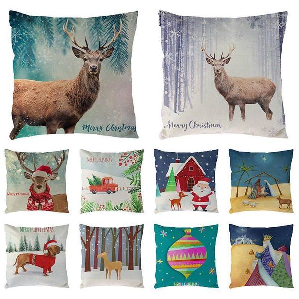 

merry christmas beer dog cushion cover home decoration cotton linen pumpkin printed pillow case decorative pillow cover 16681
