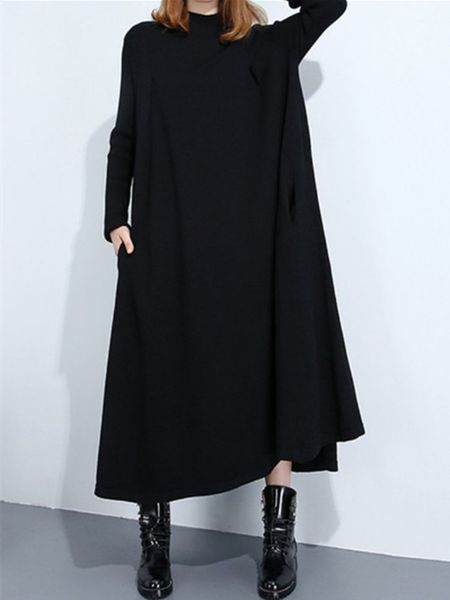 

loose neck fall high new oversized side seam pocket dress, Black;gray