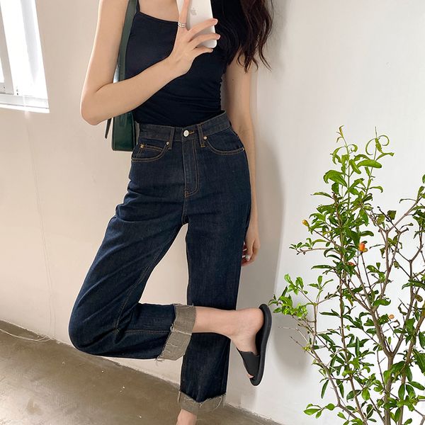 

2021 dark blue breeches feminine brim new fall thin retro tall joker pants 2v6a