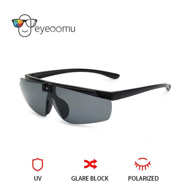 

sunglasses eyeoomu clip on flip up down tr90 night vision frame men driving polarized uv400 glasses women outdoor sport eyewear, White;black