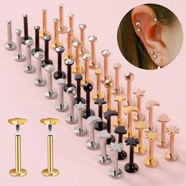 

4pcs surgical steel ear tragus cartilage heart ball moon labrets lip stud ring ball ear lobe earrings body piercing jewelry q jllpey, Silver