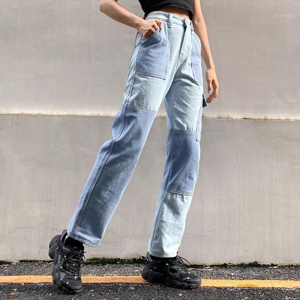 

women's jeans blue straight y2k for girls female patched women fashion 2021vintage denim pants high waisted trouser harajuku capris 1