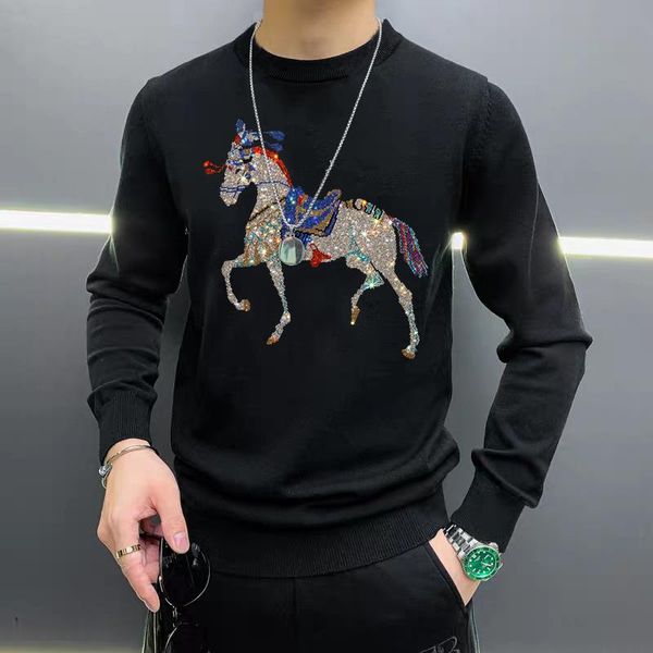 

men's sweaters animal diamond design winter round neck sweater soft fabric knitted long-sleeved pullover couple, White;black