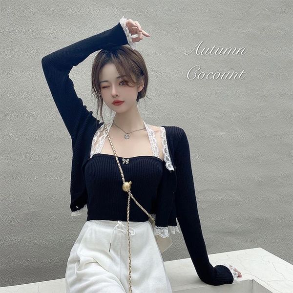 

women's autumn winter black lace knit cardigan new style lace fashion short slim-fit long-sleeved sweater coat jacket blazers, White