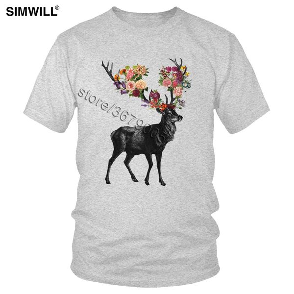 

sport classic spring itself deer floral tee mens breathable pure cotton t-shirt round collar short sleeved animal t shirt
