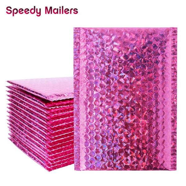 

10 шт. розовая розовая лазерная голографическая фольга пузырьки почтовые макияж подарочные пакеты красочные упаковочные пузырьки почтовые до
