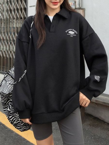 

dazy letter graphic polo neck drop shoulder sweatshirt g8ik#, White;black