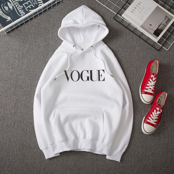 

vogue letter print hoodies women sweatshirt round neck long sleeve loose hoodie with hat streetwear moletom sudadera mujer, Black