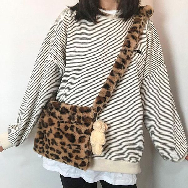 

shoulder bags drop handbag designer women's plush soft fur hobo leopard print women capacity purse lady sac