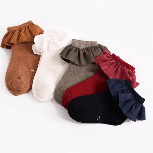 

socks born kids baby girls short solid ruffles princess autumn winter warm cotton anti slip 2-8t 1, Pink;yellow