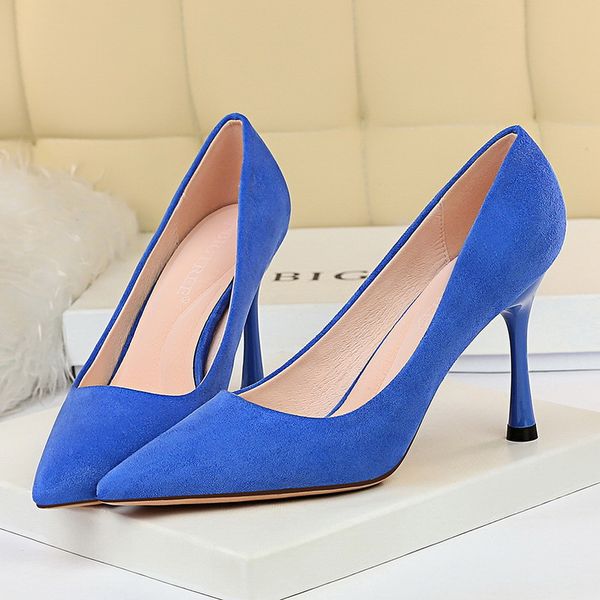 

women valentine 8.5cm high heels suede pumps lady scarpins medium heels wedding pointed toe blue yellow escarpins shoesmultifunction, Black