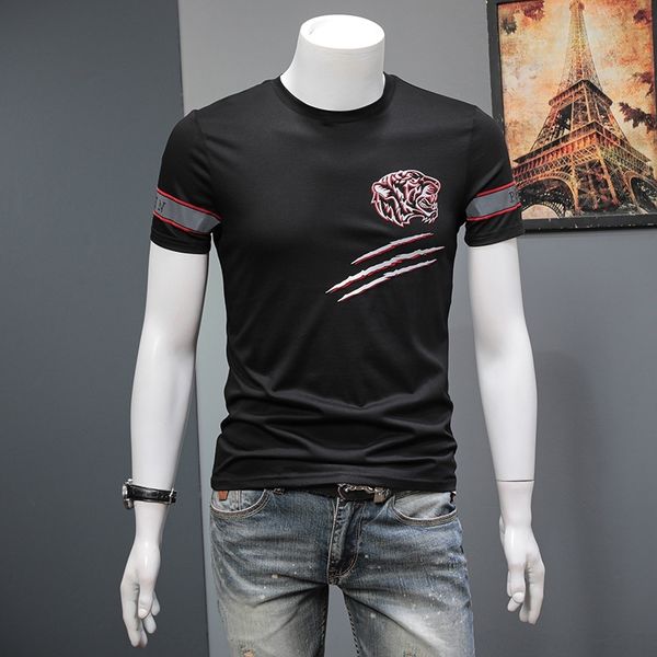 

rxrwd cotton new 2020 cottontmercerized cottonmen's mercerized cotton short-sleeved t-shirt men's youth fashion rhinestone tiger p, Blue