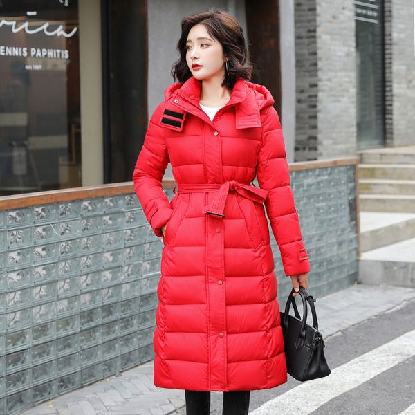 

2021 newwomen's x-long thick winter jackets with sashes epaulet hooded plus size warm coat female outwear giacca donna hlzh, Black