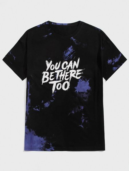 

romwe guys slogan tie dye tee l5mp#, White;black