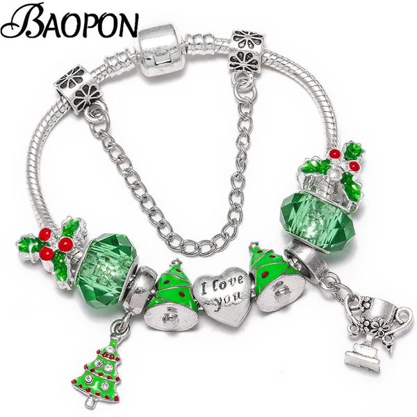 

togory green christmas tree beads & dangle charm bracelet fit brand bracelets & bangles for women girls christmas jewelry gift, Golden;silver
