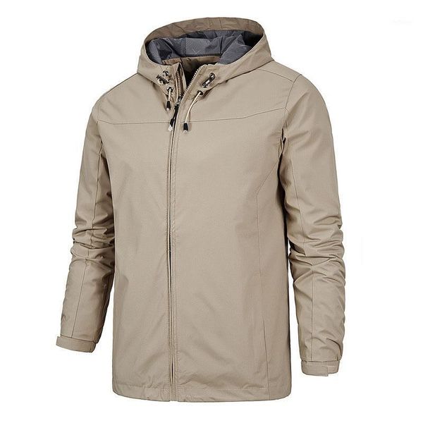 

2020 men's hooded jacket spring autumn casual loose large size jacket coat windproof waterproof mountaineering windbreaker1, Black;brown