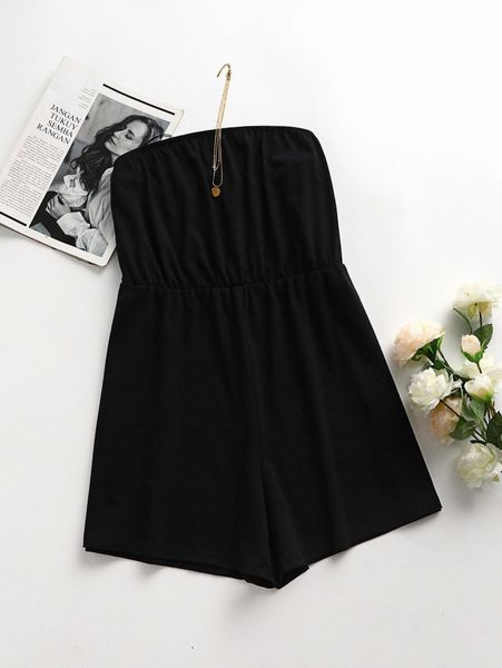 

plus solid tube romper q6cq#, Black
