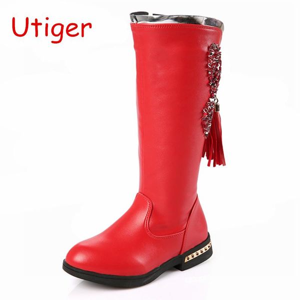 

child girls boot princess fringe mid-calf boots kids sequins butterfly boots fashion side zip children autumn shoes size 27-37, Black;grey