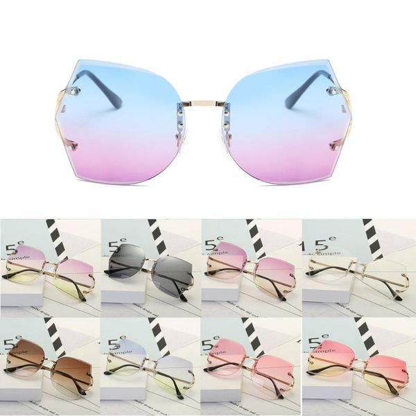 

vintage rimless fashion sunglasses retro cutting lens women gradient sun glasses eyewear for female uv400, White;black