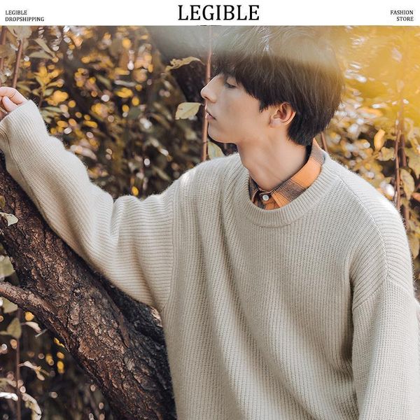 

legible solid men sweaters 2020 autumn korean style men's pullovers harajuku streetwear male clothing1, White;black