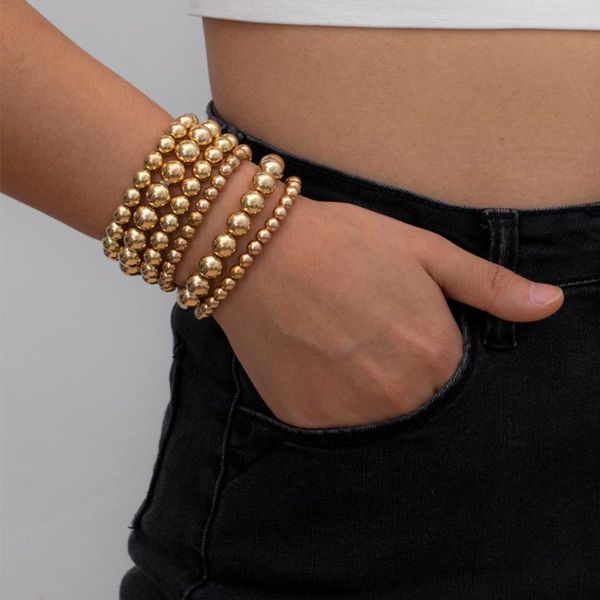 

lacteo 6pcs/set unique multi barcelet bangle for women copper link bead chain bangle bracelet female jewelry accessories, Black