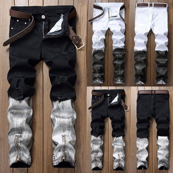 

fashion men skinny jeans frayed jeans denim pant long pant long trouser men slim fit1, Blue
