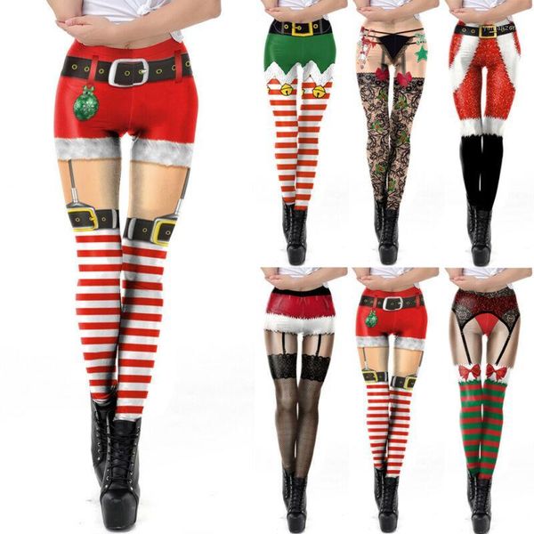 

yoga outfits women xmas christmas leggings stretch hight waist 3d pants sports trousers1, White;red