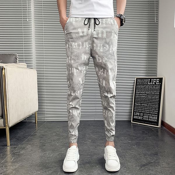 

summer thin harem fashion 2020 korean slim fit casual letter pants streetwear all match joggers trousers men 36-28 q1219, Black