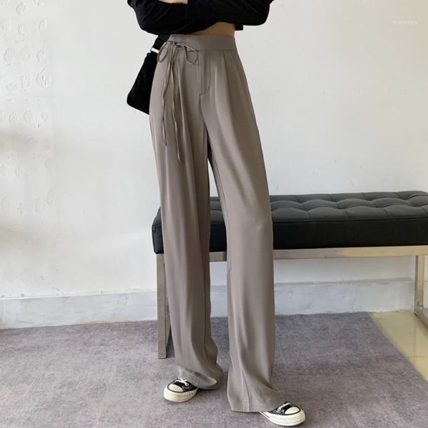 

women's clothing moda feminina loose straight spring fall ulzzang office lady solid drawstring pants high waist mopping trousers1, Black;white