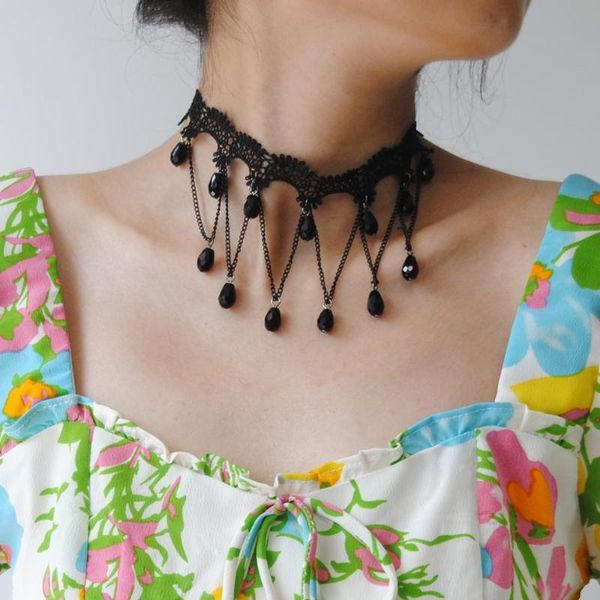 

new collares gothic chokers crystal black lace neck choker necklace vintage victorian women chocker steampunk jewelry, Golden;silver