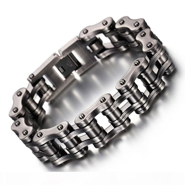 

brushed bike chain bracelet 23cm cool biker bicycle chain men's bracelet fashion male stainless steel hand chain jewelry, Black