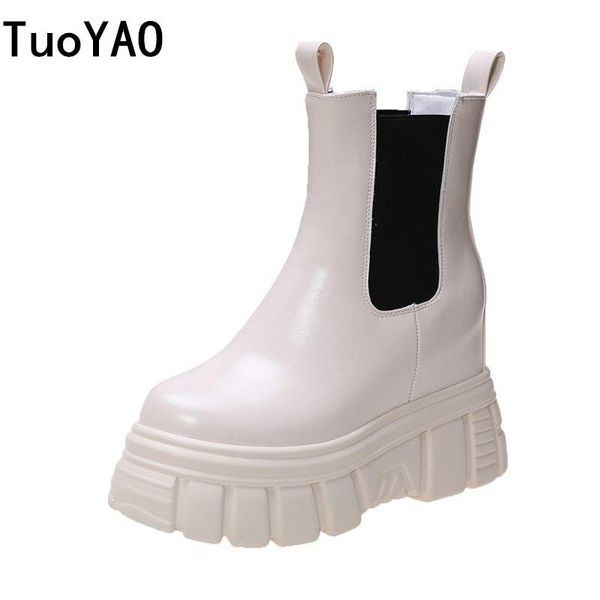 

autumn ankle black boots women fashion white square heel leather boots woman high heels shoes winter 10cm booties 2020