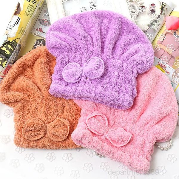 

aaa-quickly dry hair hat solid bathing drying towel soft absorbent thickened quick-drying headscarf women microfiber bow shower caps dhd704