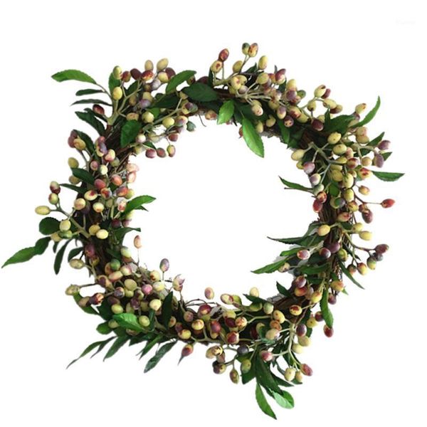 

simulation olive branch garland leaves and fruits wreath hanging decoration for wall door showcase1