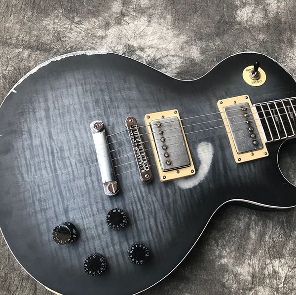 

limited quantity heavy aged flame maple electric guitar black