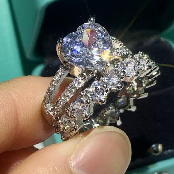 

2pcs couple rings luxury jewelry 925 sterling silver pear cut white z cz diamond gemstones women wedding bridal ring set for lover gift, Slivery;golden