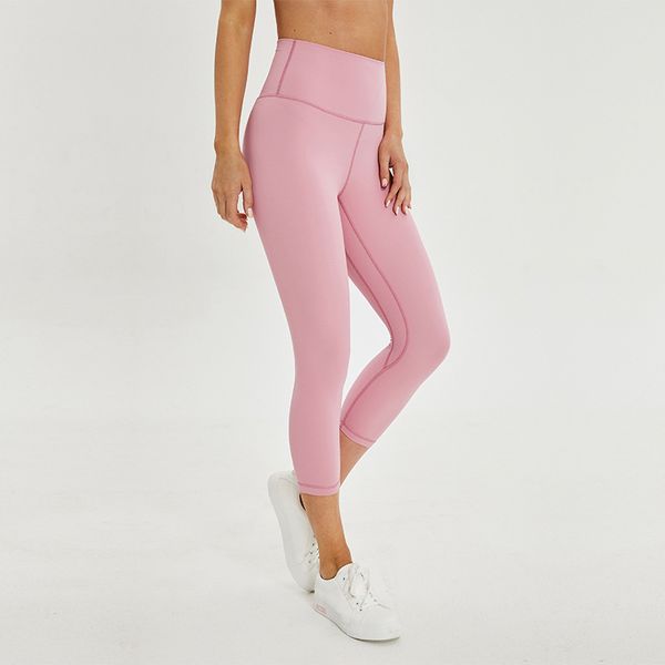 

yoga pants for women pilates solid color high elastic sport jogger fitnessnude color skin yoga pants built-in pocket calf-length pants, White;red