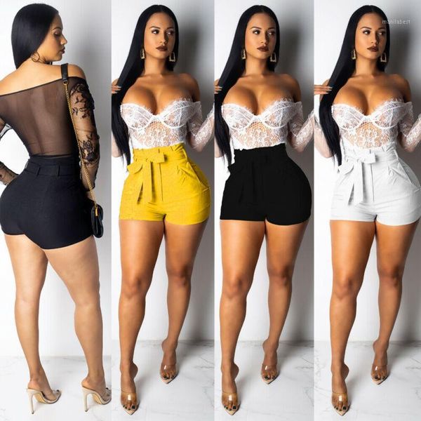 

women high waist shorts summer casual loose shorts bow beach high waist1, White;black