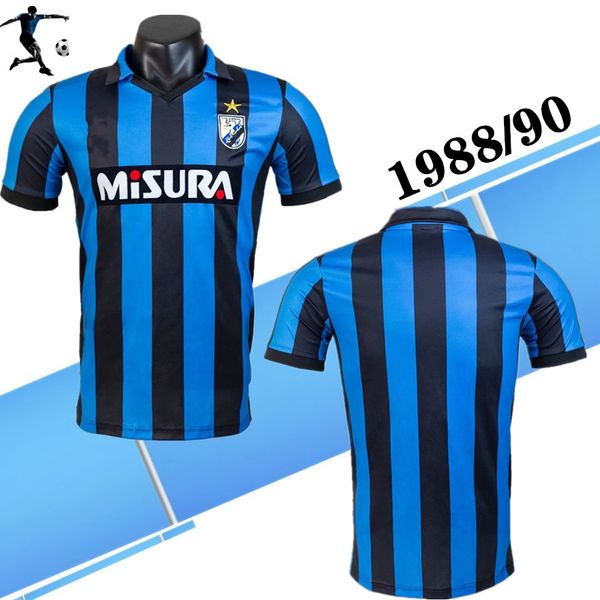 

1988-99 inter home shirt retro soccer jerseys matthäus klinsmann brehme serena 88 89 90 classic football shirts, Black;yellow