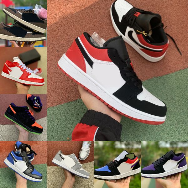 

new 1 1s mens basketball shoes low bred toe shadow game royal noble red court purple white 1s women skateboard designers shoes