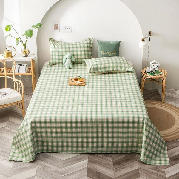 

plaid cotton bed sheet sets twin full  king size bedding simple bed set fashion sheet set pillowcases green flat1