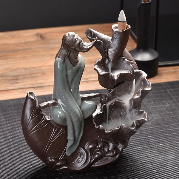 

fragrance lamps ceramic buddha backflow incense burner lotus pond smoke waterfall cone holder creativity office home decor censer crafts