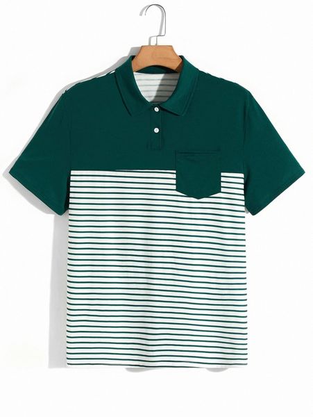 

men striped print polo shirt 57xa#, White;black