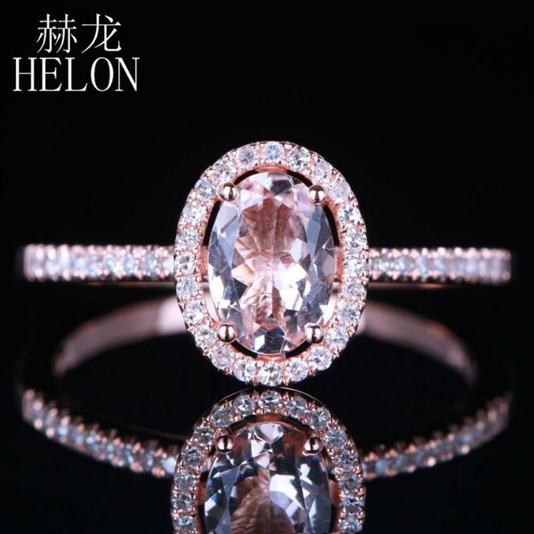 

helon solid 18k (au750) rose gold 0.75ct oval genuine natural morganite 0.18ct diamond engagement wedding fine jewelry ring gift t200411, Slivery;golden
