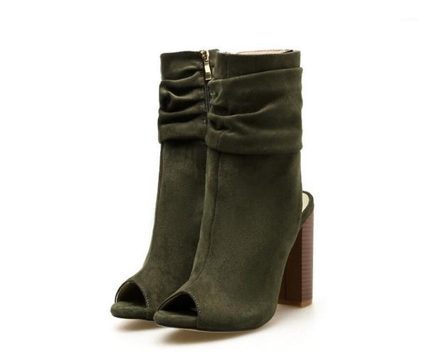 

boots womens pumps suede slingbacks high heels peep toes female zip square heel shoes platform fashion party footwears ladies1, Black