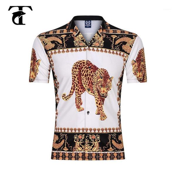 

casual summer shirts men 2020 streetwear hawaii cardigan shirt loose short-sleeve turn collar 3d digital animal printing blouse1, White;black