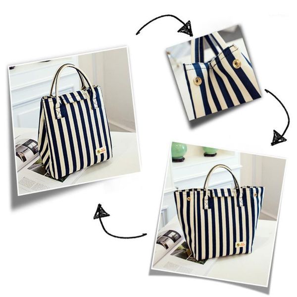 

office leakproof stripe portable thermal insulation waterproof lunch bag picnic oxford cloth tote container reusable school1, Blue;pink