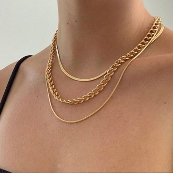

chokers punk style multi layer gold choker necklace ladies collar vintage metal chain link women set party snake chains, Golden;silver